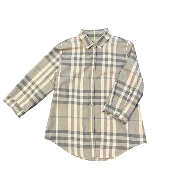 BURBERRY BRIT Women’s 3/4 Sleeve Plaid Button Down 100% Cotton Shirt Size Medium - Picture 2 of 12